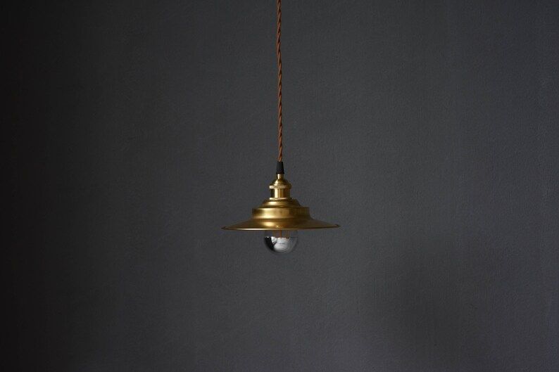 Vintage Industrial Brass Disc Pendant Light | Etsy | Etsy (US)