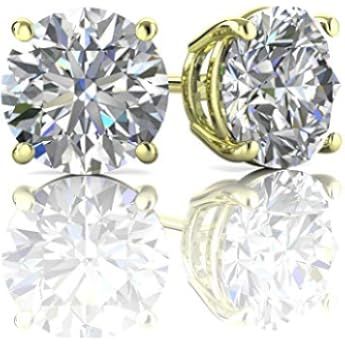 14k Gold Post & Sterling Silver 4 Prong Swarovski Pure Brilliance CZ Stud Earrings CZ 1.0 to 8.0ctw | Amazon (US)