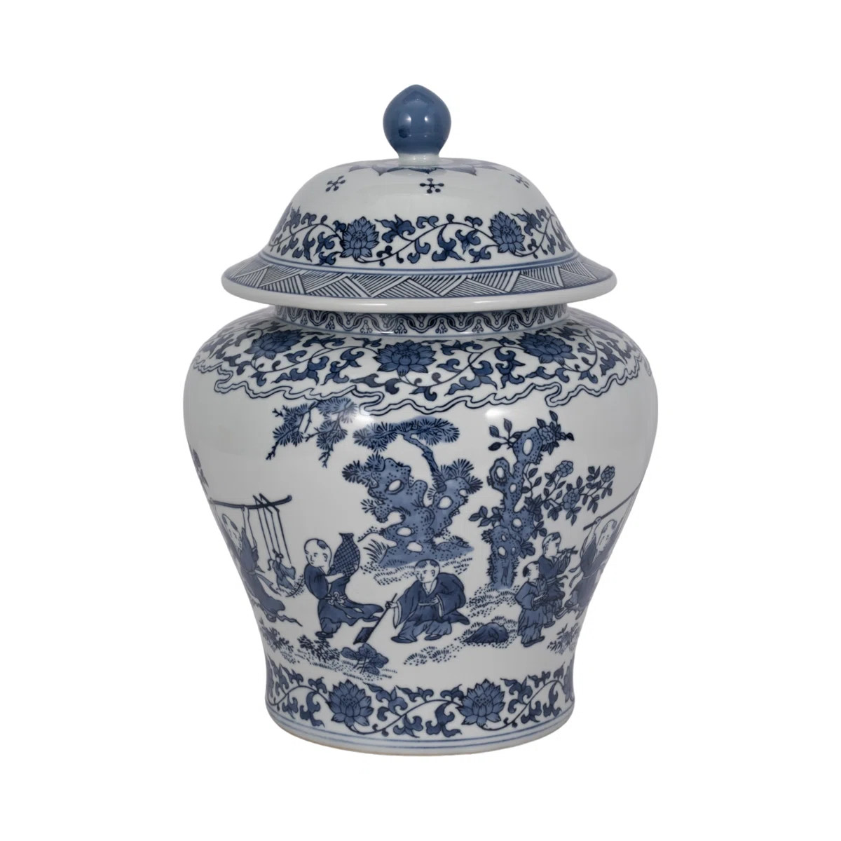 Alcott Hill® Watanabe Chinoiserie Stoneware Ceramic Lidded Jar 15" Blue Traditional Decorative A... | Wayfair North America