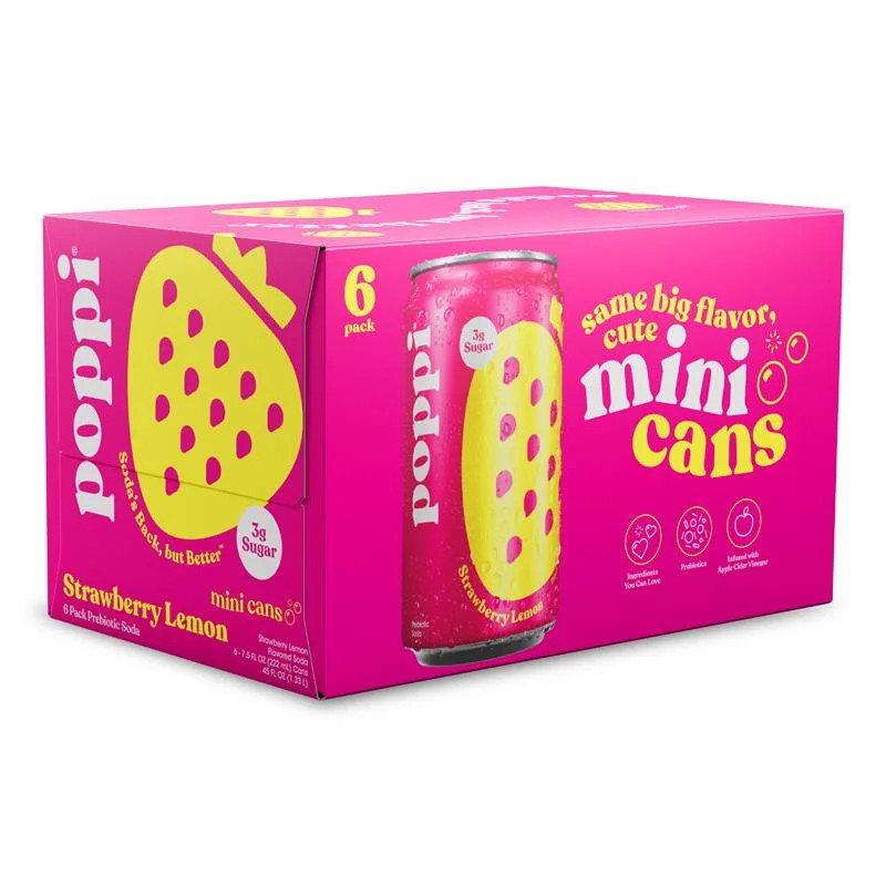 poppi Strawberry Lemon Prebiotic Soda Mini Can, 7.5 fl oz, 6 Pack Cans - Walmart.com | Walmart (US)