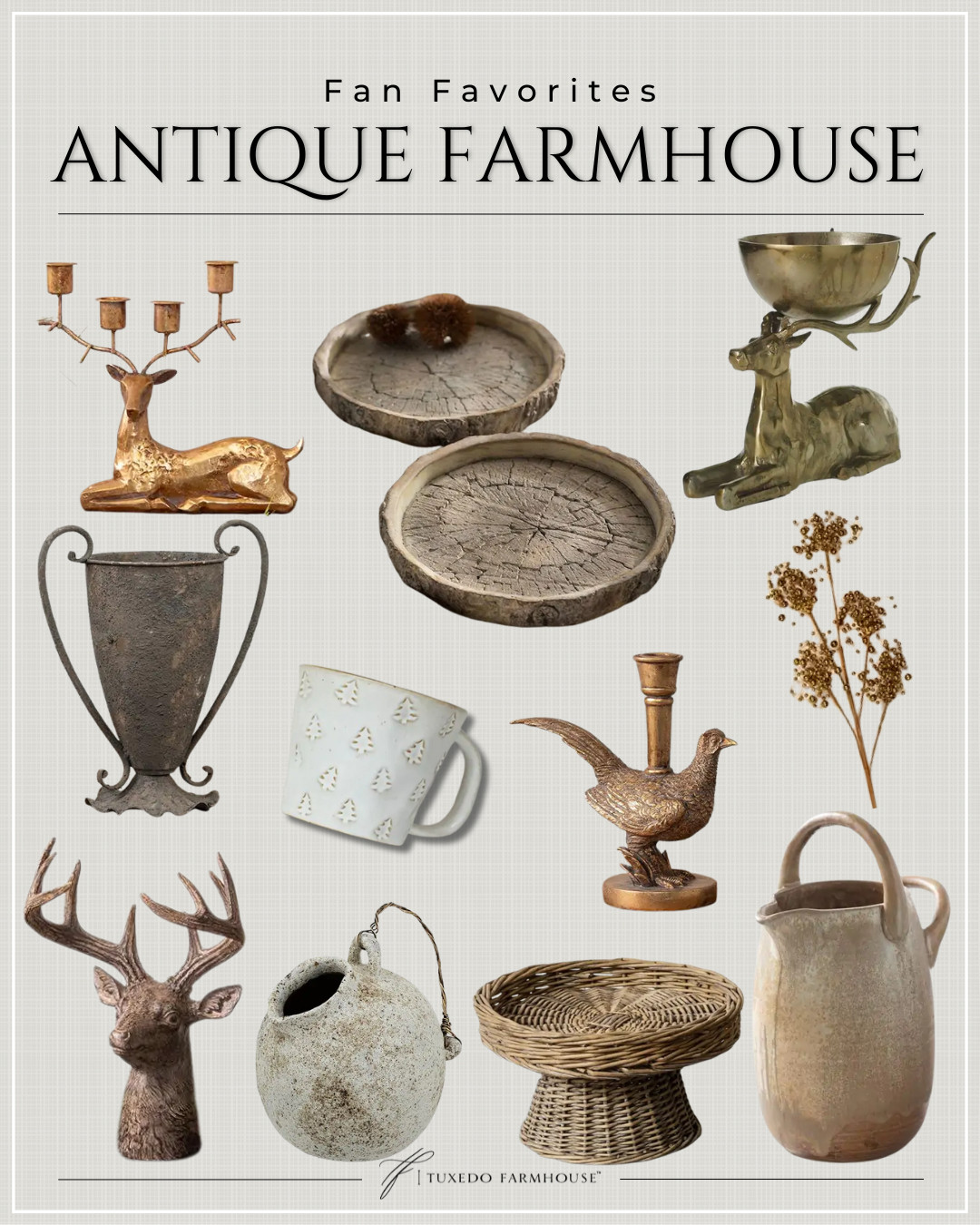 Fan Favorites - Antique Farmhouse

Vintage inspired and rustic favorites!

Seasonal, home decor, holiday, trays, vases, stands, pitchers, stags, reindeer 

 #LTKHoliday #LTKSeasonal #LTKHome