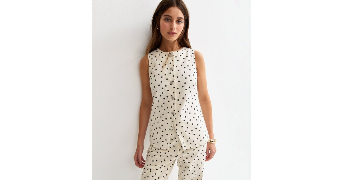 White Denim Polka Dot Longline Waistcoat | New Look | New Look (UK)