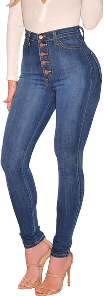 FISCLOSIN Womens High Waist Stretch Jeans 5 Button Push Up Butt Lifting Skinny Colombian Jeans | Amazon (US)