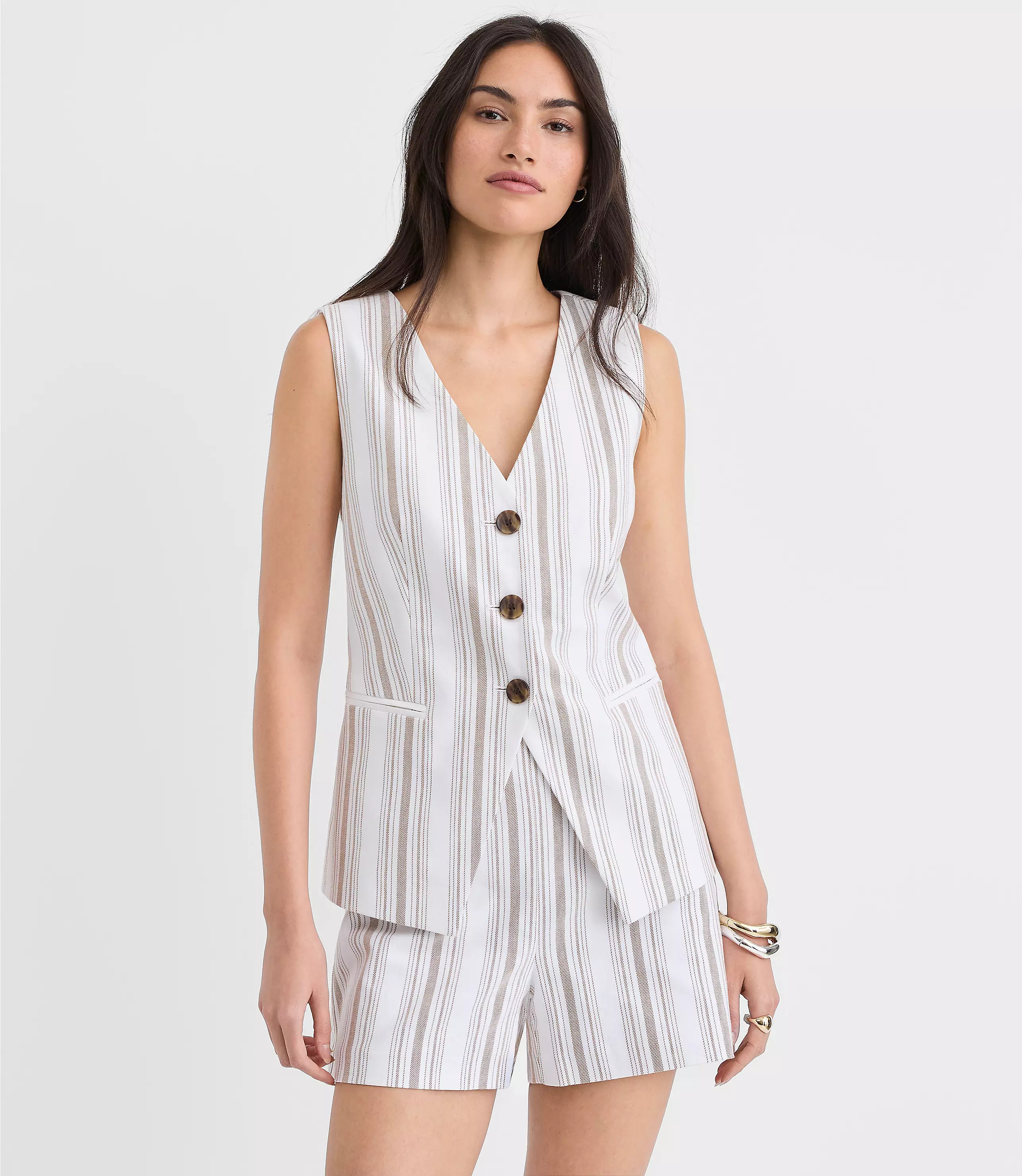 Striped Tailored Cotton Linen Vest | LOFT