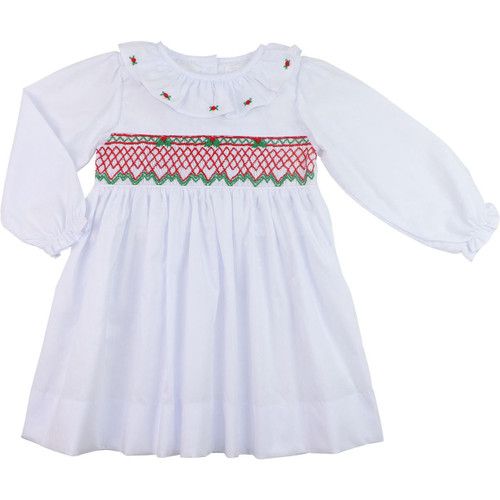 Red And Green Smocked Christmas Holly Dress | Cecil and Lou