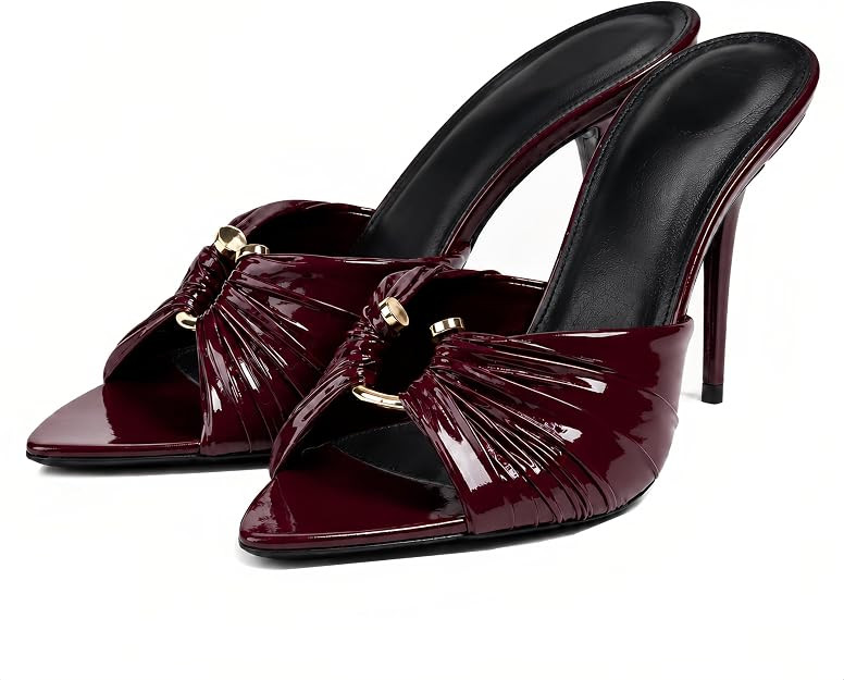 Goolita Open Pointed Toe Mule Heels For Women Slip On Stiletto Heels Ruched Heeled Sandals Sexy B... | Amazon (US)
