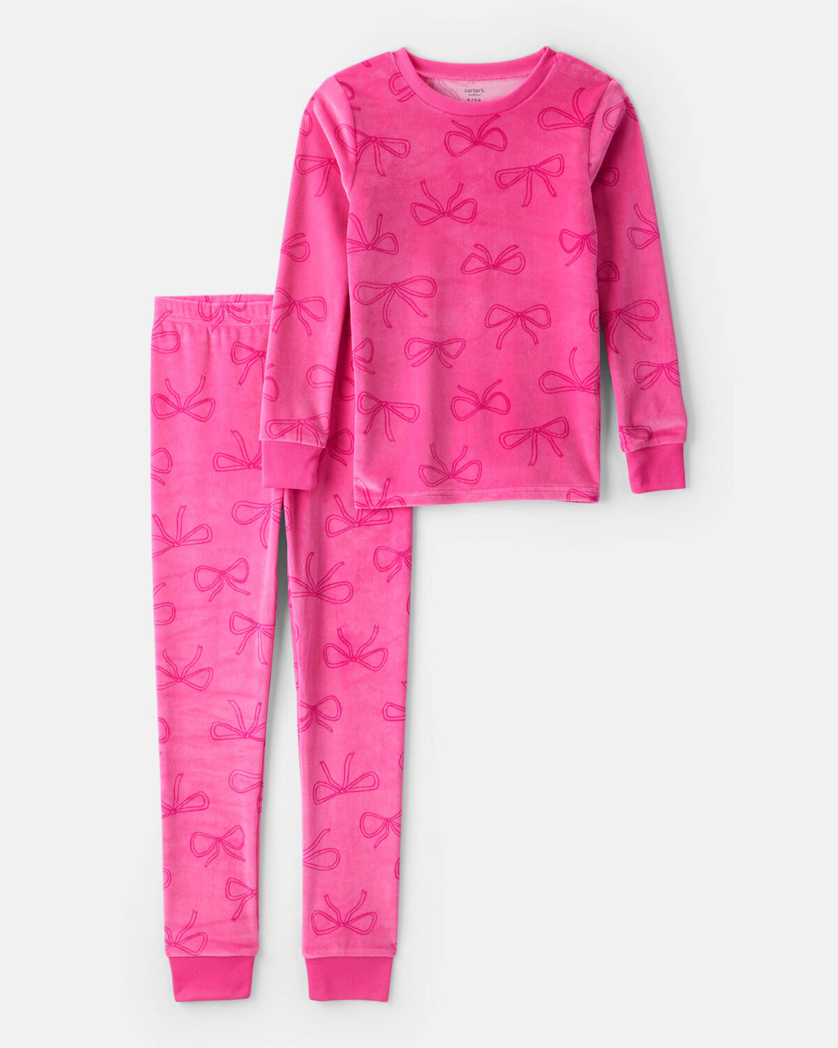 Girls Bow Print DreamPlush Long-Sleeve Snug Fit 2-Piece Pajamas - Pink | Carter's | Carter's Inc