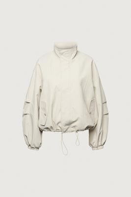 HIGH FUNNEL NECK CROPPED DRAWSTRING JACKET Charcoal / Large | OAK + FORT