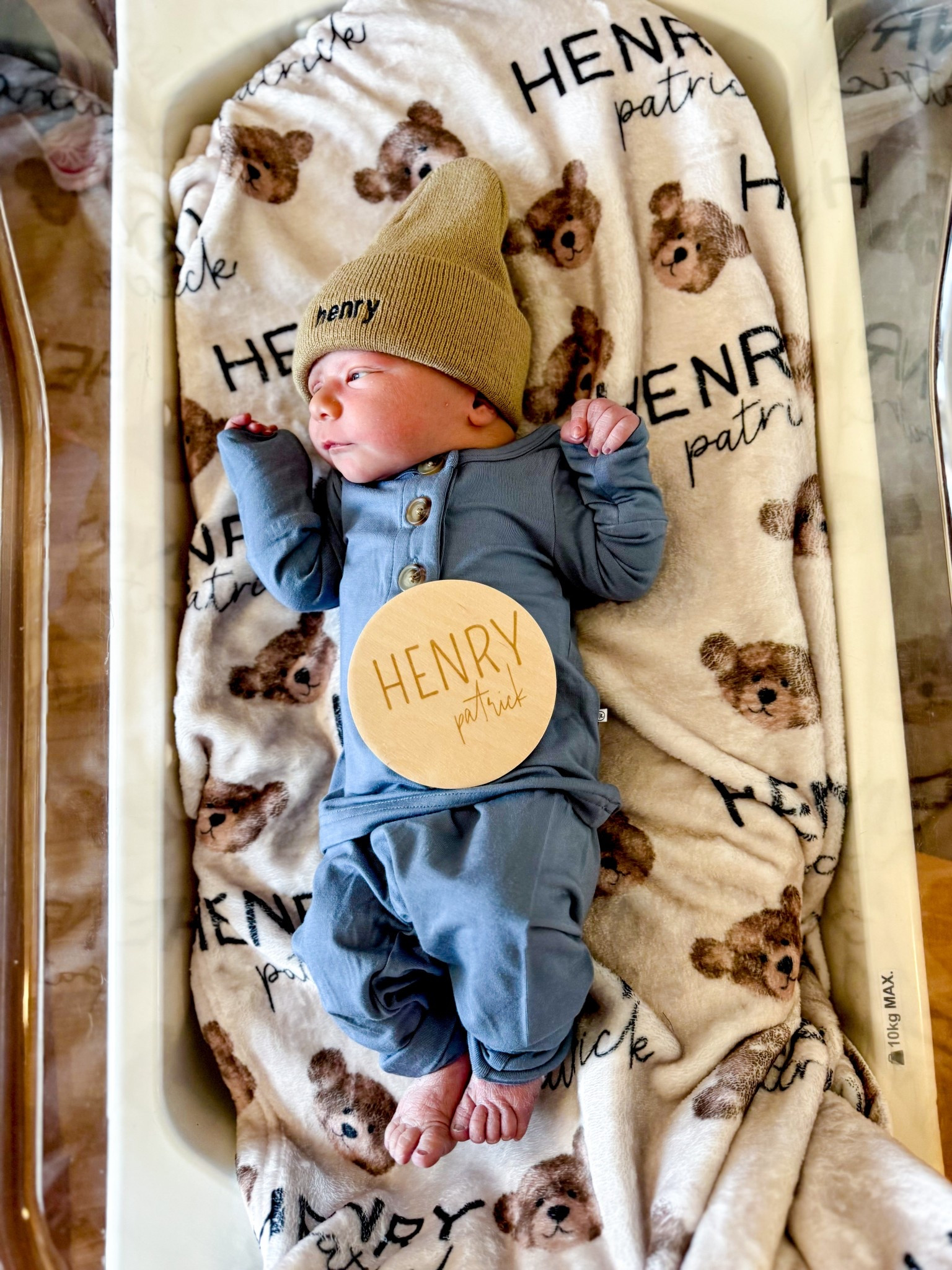 Caden Lane newborn going home outfit. Personalized newborn beanie, blanket, and wooden name sign. 

#LTKBaby