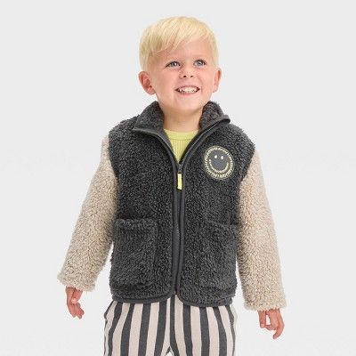 Grayson Mini Toddler Boys' Colorblock Faux Shearling Jacket - Charcoal Gray/Beige | Target