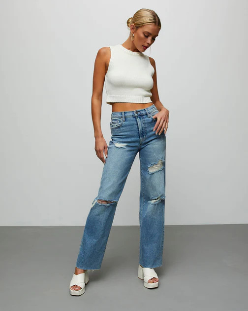 Bronte High Rise Distressed Wide Leg Jeans - Medium Wash | VICI