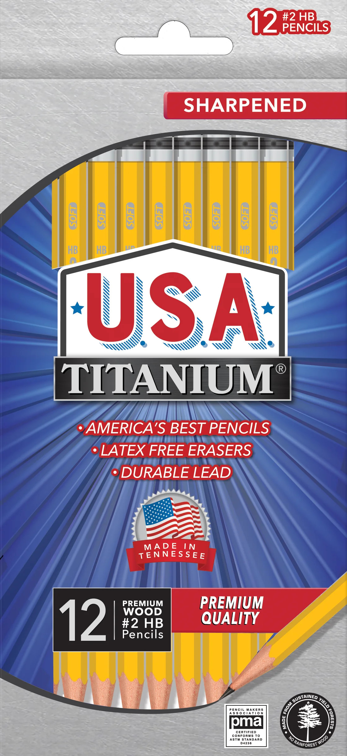USA Titanium Premium Yellow #2 HB Pencils 12 Count Sharpened Woodcase Pencils | Walmart (US)