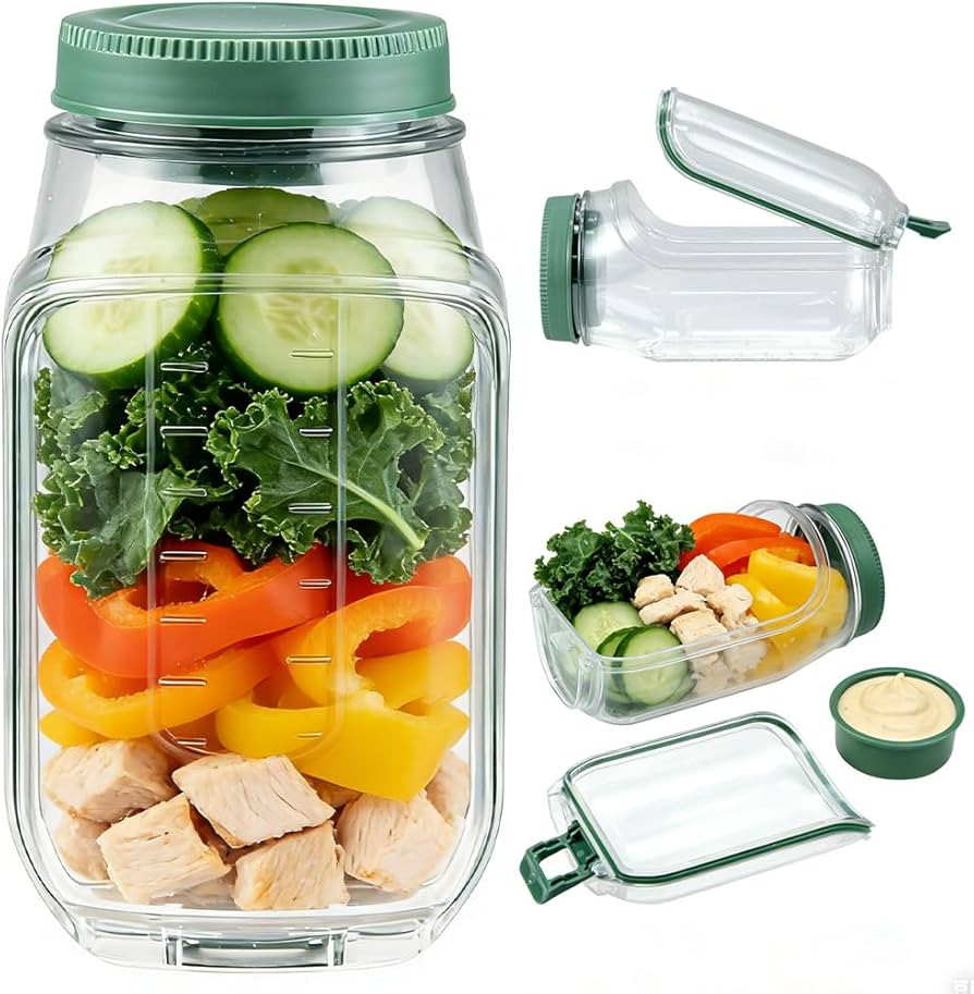 Side Opening Salad Mason Jar for Lunch – 4.5 Cups BPA-Free Food-Grade PP Material, Portable Mea... | Amazon (US)