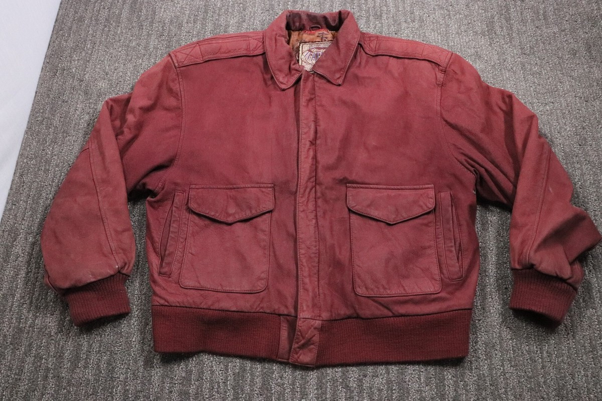 80s Vintage Red Leather Bomber Jacket Men's Large lined Full Zip Pockets WEAR | eBay | eBay US