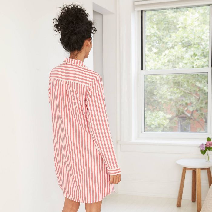 Women's Striped Perfectly Cozy Flannel Long Sleeve Notch Collar Nightgown - Stars Above™ Red | Target