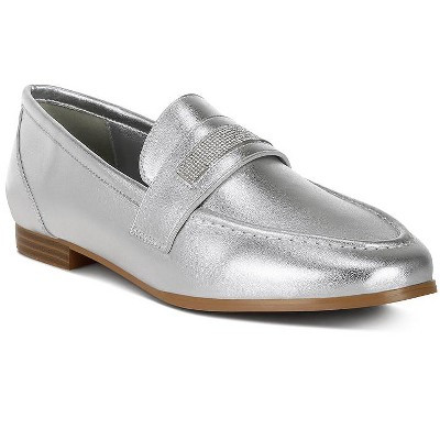 Rag & Co Womens Eden Ode Rhinestone Strap Metallic Loafers 8 | Target