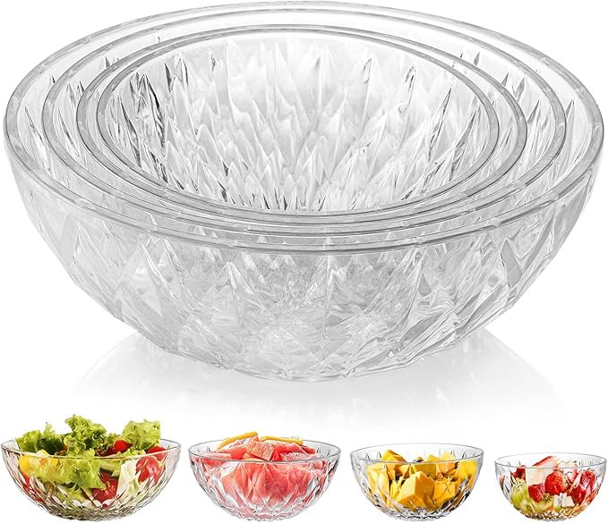 ZOOFOX Set of 4 Salad Bowls, Acrylic Mixing and Serving Bowls for Fruit, Salad, Popcorn, Chips, D... | Amazon (US)