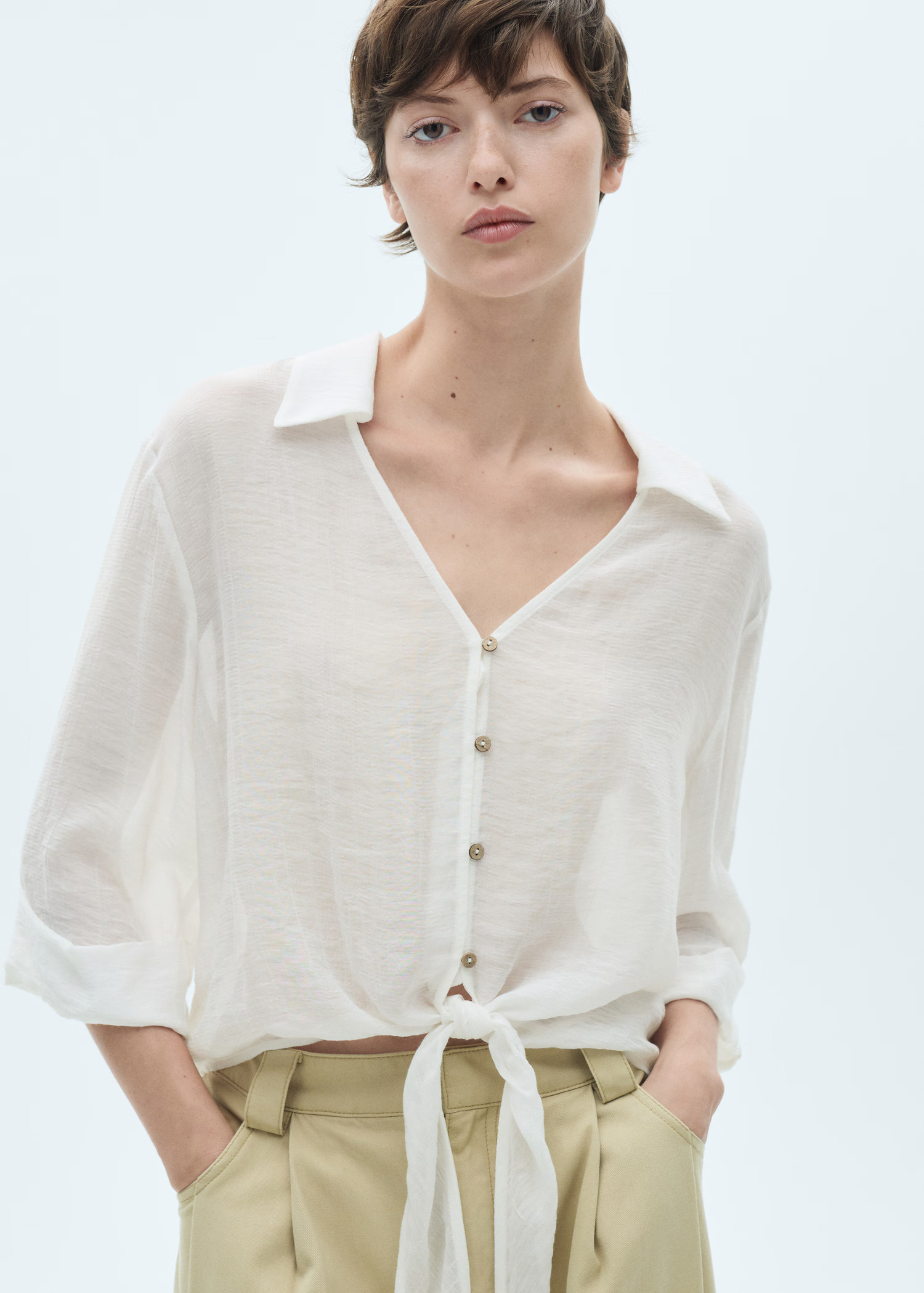 Flared-sleeve blouse with bow - Women | MANGO USA | Mango (US/MX/AU)