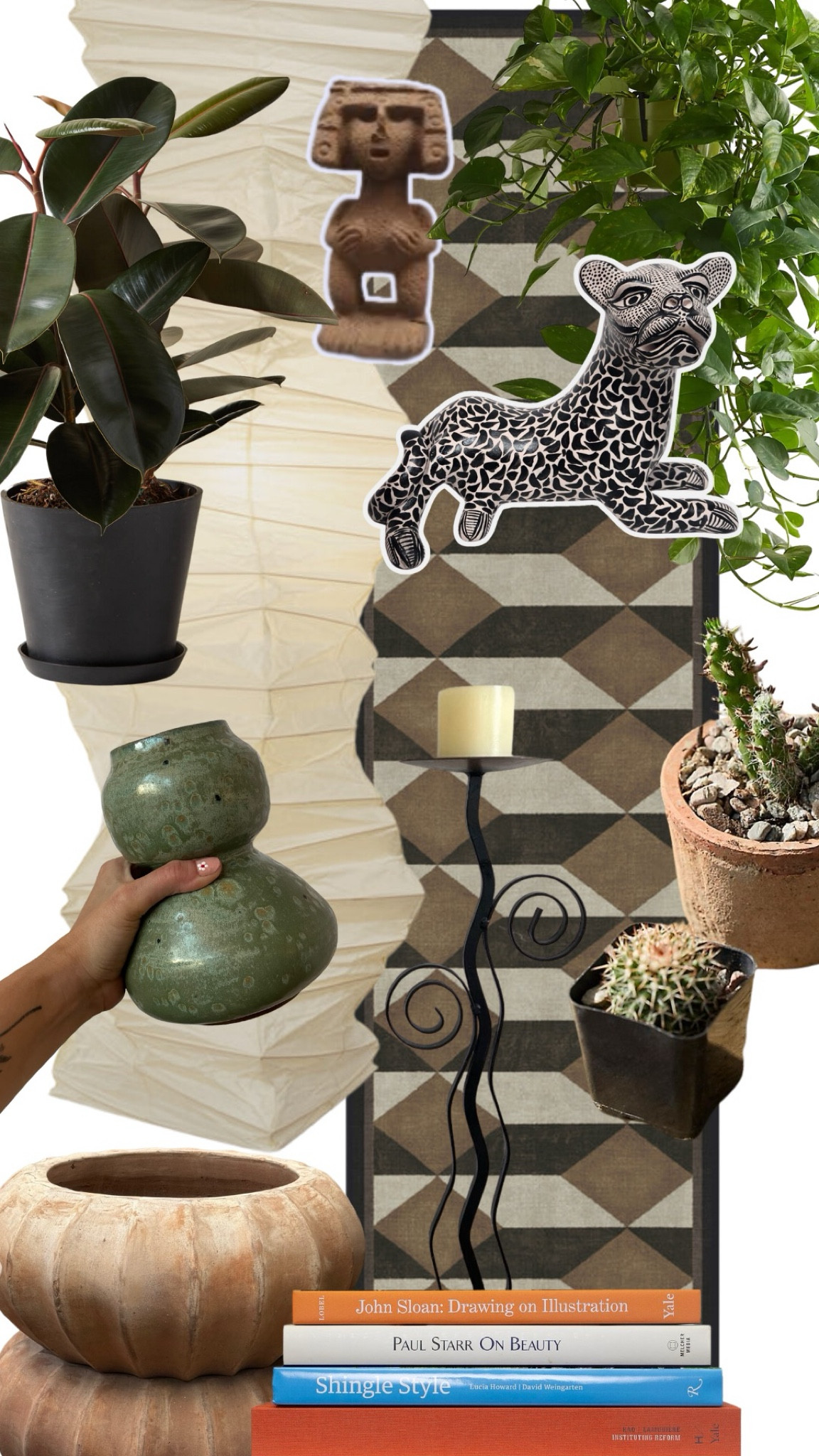 Noguchi Lamp not tagged, but you get the idea this moodboard was created as the inspiration for styling my hallway. Lots of culture, pattern and texture. 

#LTKFindsUnder100 #LTKHome