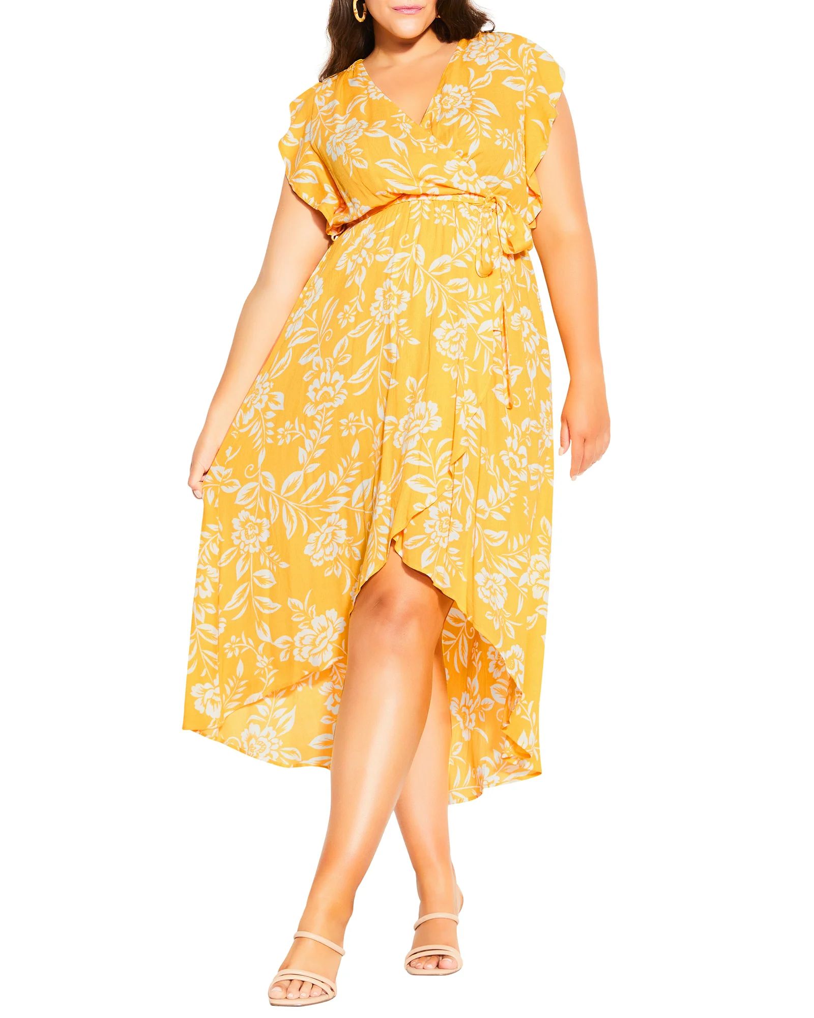 City Chic Piper Golden Floral Maxi Dress | Yellow / White | Women's Dresses | Dia & Co