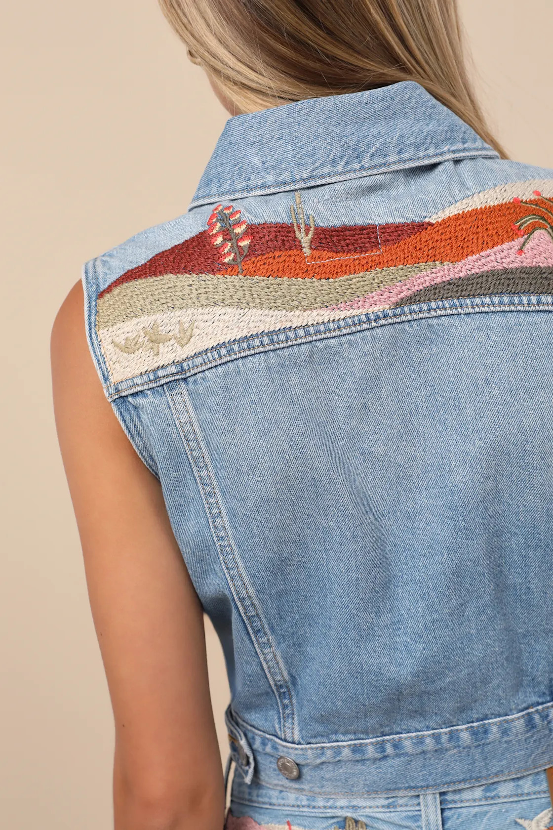 Embroidered Light Wash Denim XS Vest | Lulus