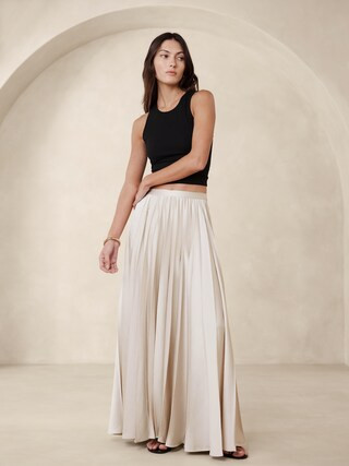 Ness Pleated Satin Maxi Skirt | Banana Republic (CA)