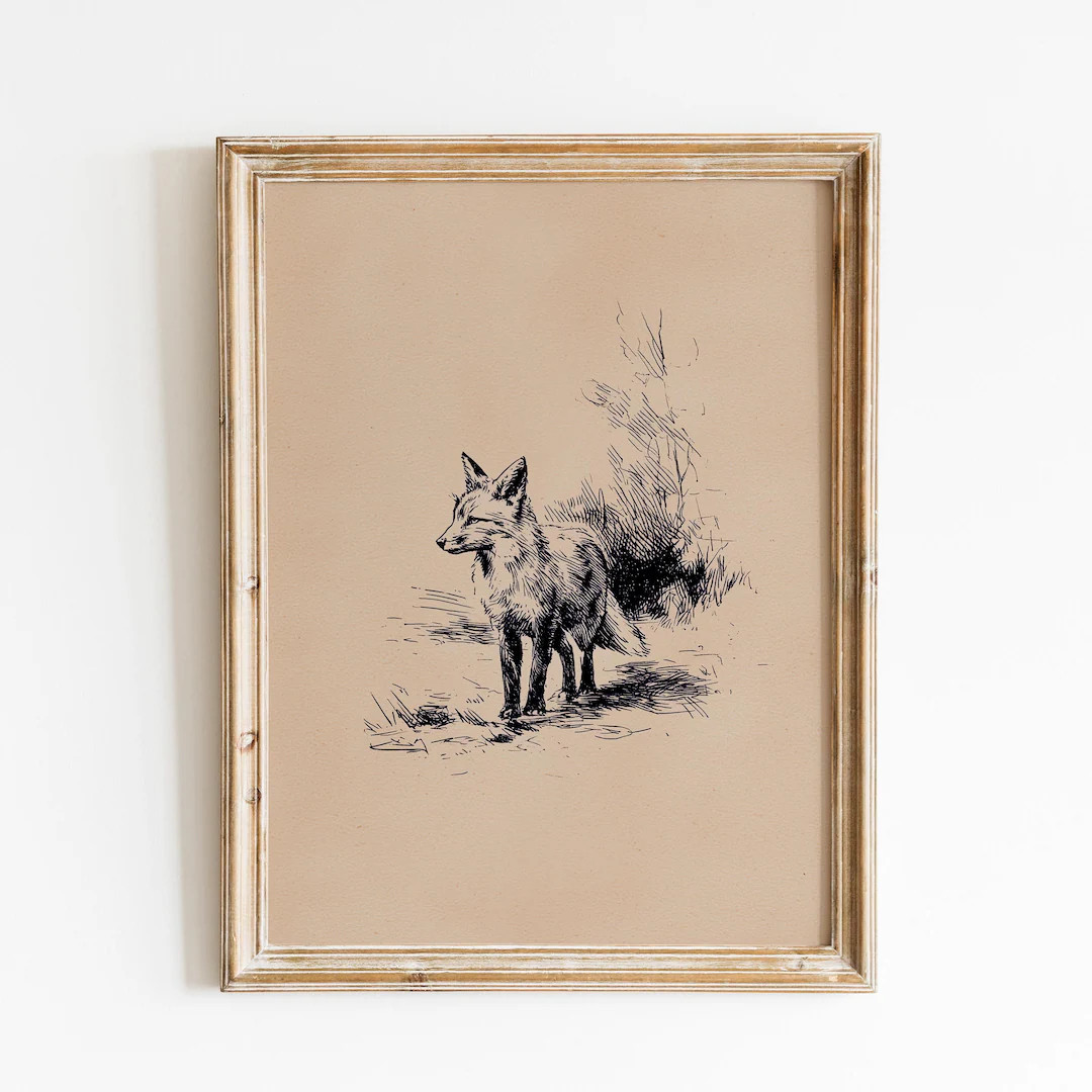 Vintage Fox Sketch Print | Minimalist Fox Drawing | Hand Drawn Forest Animal Poster | Fox Portrai... | Etsy (US)