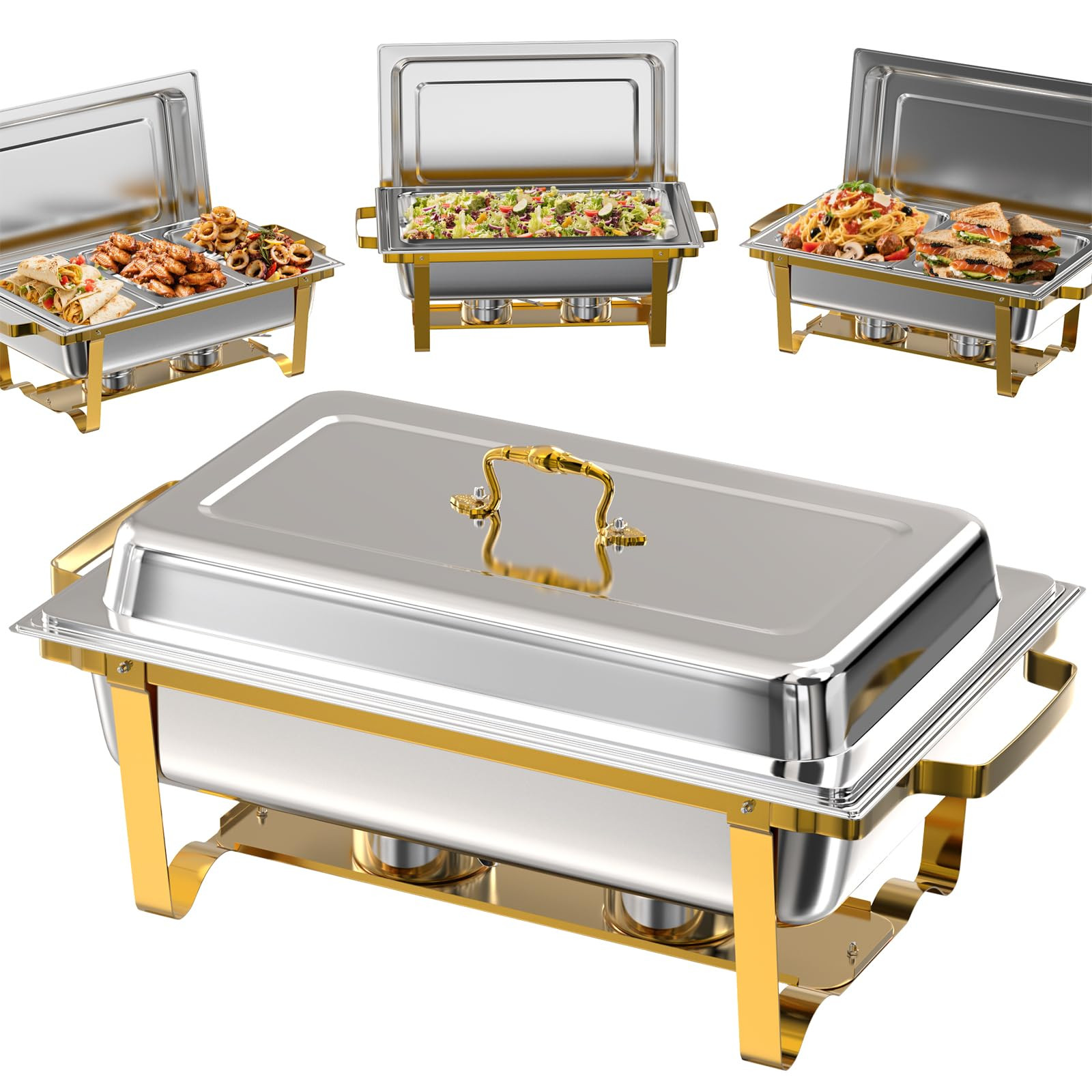 Chafing Dishes for Buffet 4 Pack, 9Qt Chafing Dish Buffet Set with Different Food Pans Combo, Foo... | Amazon (US)