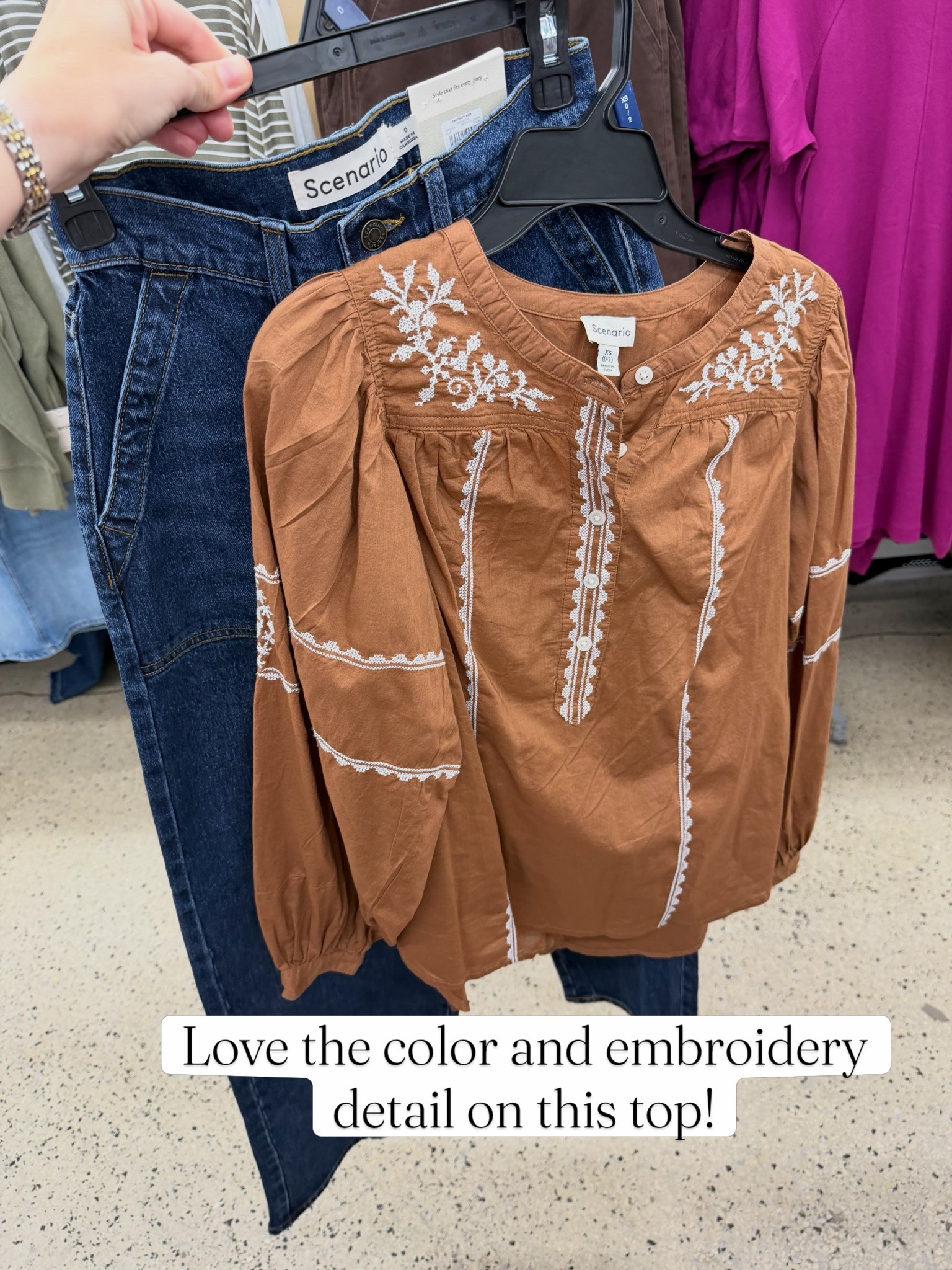 Walmart cotton long sleeve top with embroidery detail, this one is really pretty, great for fall family photos, work, events. #walmartfashion