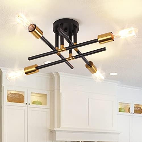 Semi Flush Mount Ceiling Lighting 4 Lights Modern Farmhouse Black and Gold Chandelier Mid Century Sp | Amazon (US)