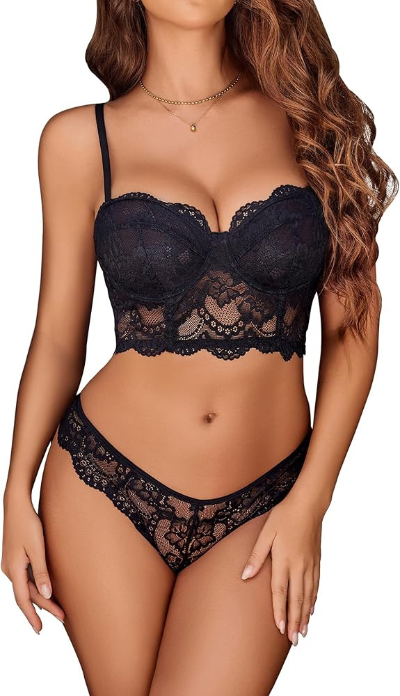 Avidlove Lace Lingerie Set for Women 2 Piece Bra and Panty Sets V Neck Corset Tops Nightwear S-XX... | Amazon (US)