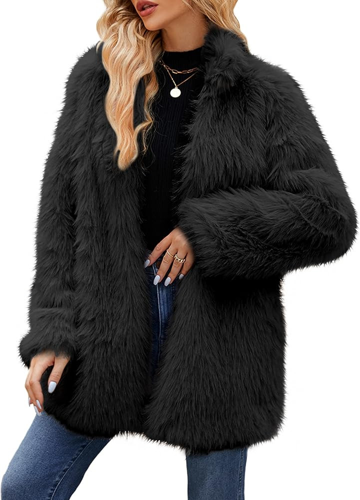 Simplee Women's Faux Fur Coat Furry Winter Jacket Long Sleeve Warm Open Front Fluffy Jackets | Amazon (US)