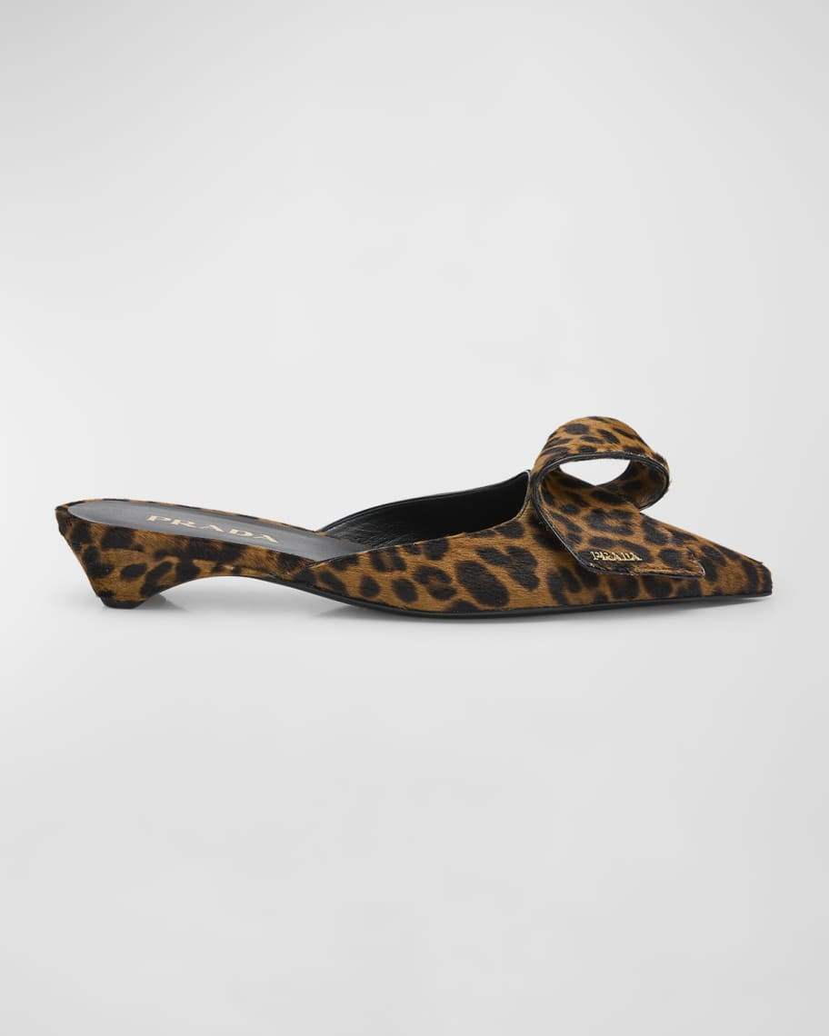 Prada Leopard Ribbon Ballerina Mules | Neiman Marcus