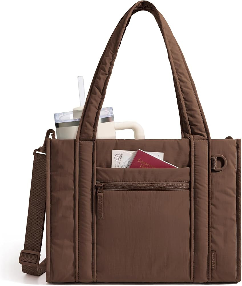 BAGSMART Boxy Tote Bag for Women, Crossbody Bag with Zipper, Crush Bow Purses for Travel Work Col... | Amazon (US)