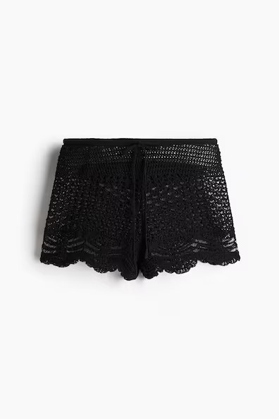 H & M - Crochet-look beach shorts - Black | H&M (UK, MY, IN, SG, PH, TW, HK)