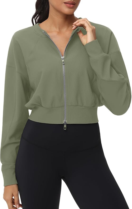 Tmustobe Women's Lightweight Track Cropped Jackets Lounge Long Sleeve Running Yoga Workout Tops | Amazon (US)
