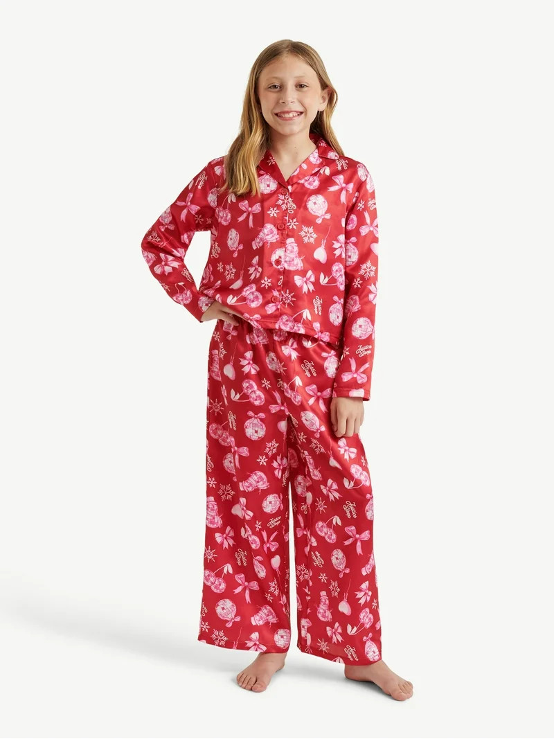 Justice Girls Long Sleeve Notch Collar Sleep Top and Sleep Pants, 2-Piece, Sizes 4-18 | Walmart (US)