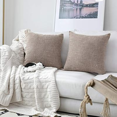 Kevin Textile Set of 2 Textural Faux Linen Throw Cushion Pillow Covers Shams for Couch, Invisible... | Amazon (US)