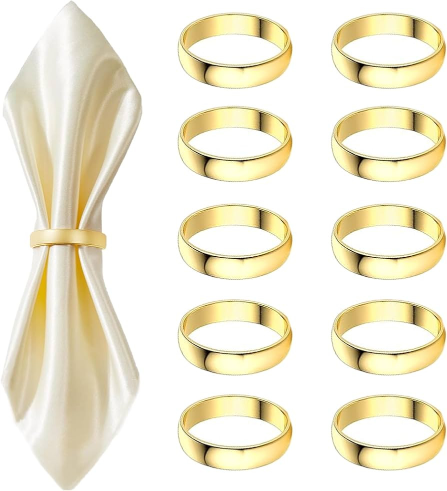 Gold Napkin Rings-10 Pcs Stainless Steel Napkin Rings,Metal Napkin Ring for Table Settings Weddin... | Amazon (US)