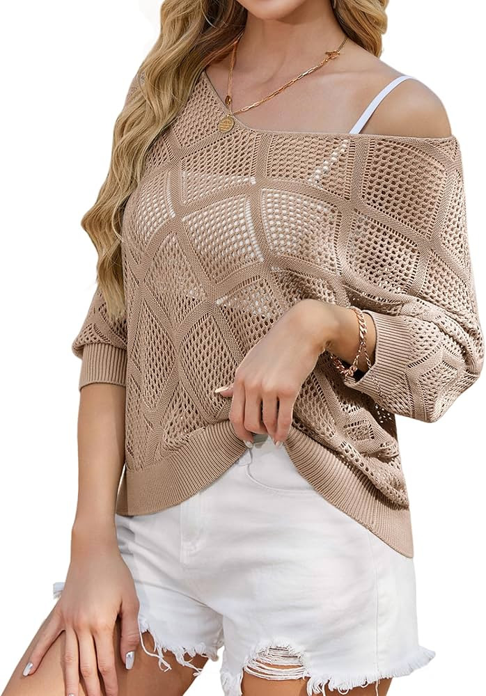 HUSKARY Beach Vacation Clothes for Women 2026 Trendy Spring Summer V Neck Casual 3/4 Sleeve Off S... | Amazon (CA)