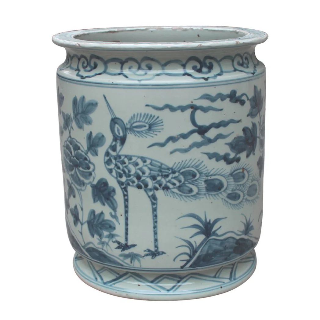Blue and White Bird Motif Orchid Pot | Mintwood Home