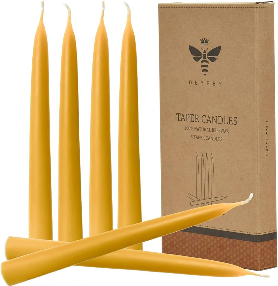 Natural Beeswax Taper Candles, DEYBBY Smokeless and Dripless Beeswax Candles 6 Pack, Long Lasting... | Amazon (US)