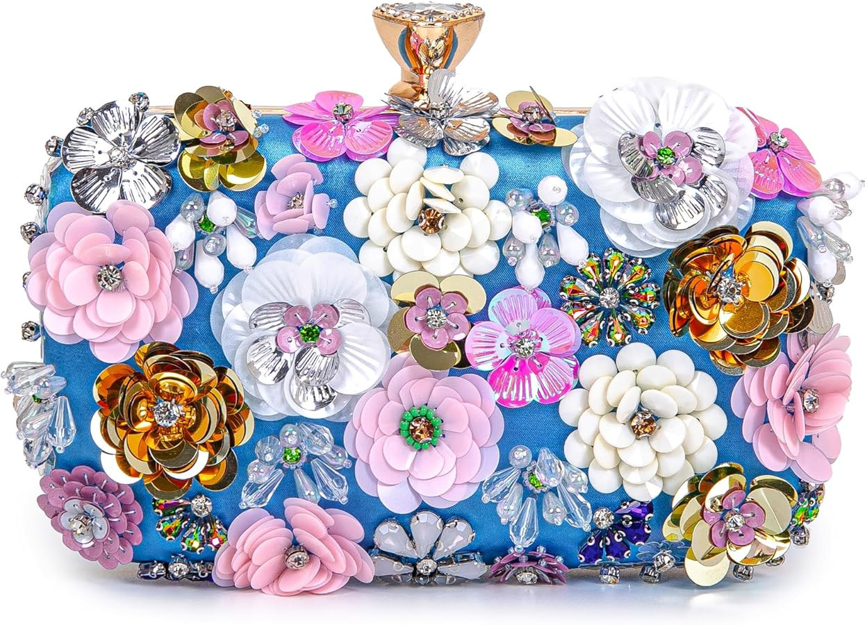 Women Clutches Flower Evening Handbag Chain Strap Shoulder Bag handbag Wedding bag purse | Amazon (US)