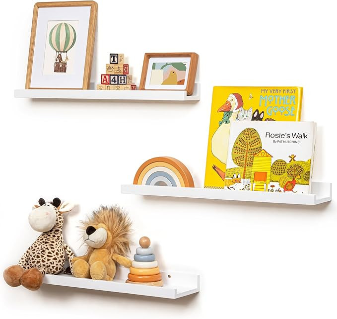 Picture Ledge Shelf for Wall, 24 inches Solid Pine Wood Nursery Book Shelves 3 Packs, Floating Le... | Amazon (US)