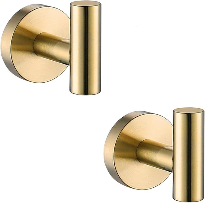 [2 Pack] Gold Towel Hooks Coat Hook, Bathroom Hardware Accessories, Robe Hook for Bath and Kitche... | Amazon (US)