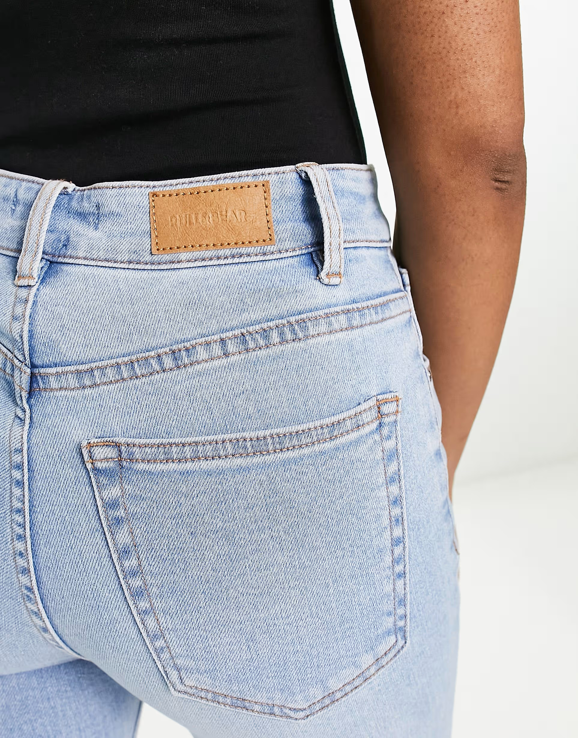 Pull&Bear high waisted flared jeans in mid blue | ASOS (Global)