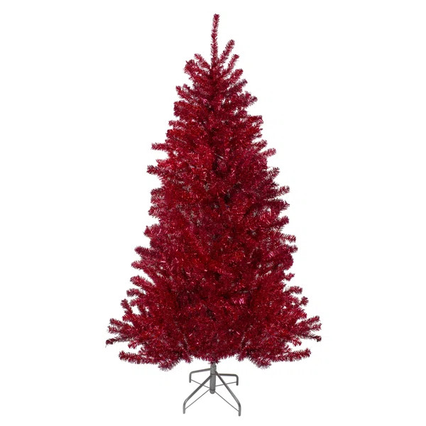 6' Metallic Red Tinsel Artificial Christmas Tree - Unlit | Wayfair Professional