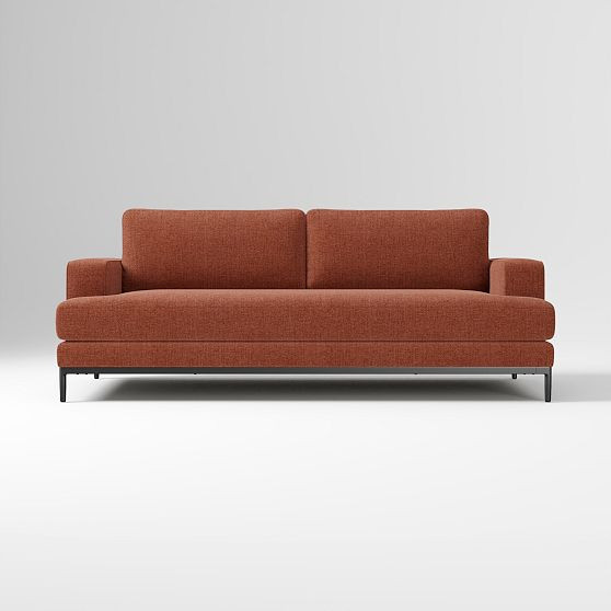 Landon 86in Sofa Bench, Performance Distressed Velvet Burnt Umber, Textured Antique Bronze | West Elm (US)