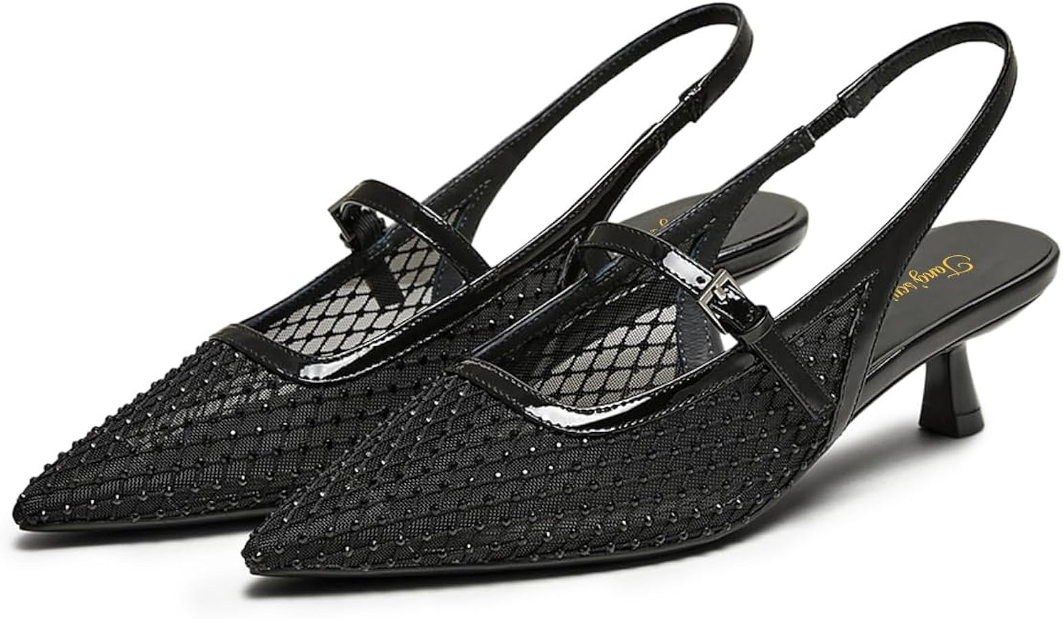 Tang'scuisins Women Mesh Pointed Toe Slingback Pumps Studded Elastic Low Kitten Heels Comfortable... | Amazon (US)