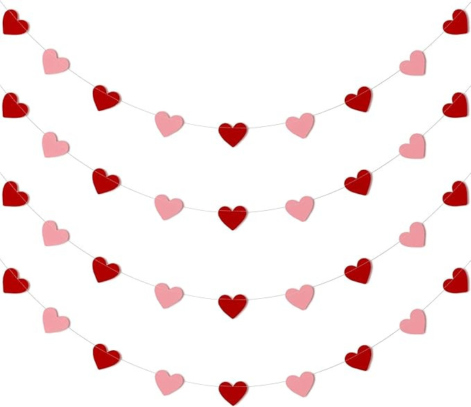 Whaline 4 Pack Heart Garland Valentine's Day Bunting Banners String for Wedding, Party, Bridal Sh... | Amazon (US)